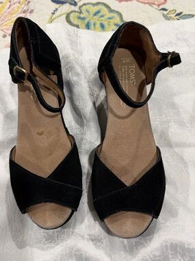 TOMS Black Suede Open-Toe Ankle-Strap Sandals